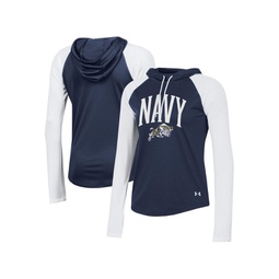 Womens Navy Navy Midshipmen Gameday Mesh Performance Raglan Hooded Long Sleeve T-shirt