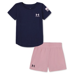 Toddler & Little Girls Freedom Flag T-Shirt & Shorts 2 Piece Set