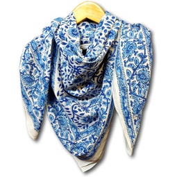 Cotton Scarfs for Women Lightweight Soft Sheer Neck Scarf Head Scarf Block Print Summer Floral Scarf Bandanas for Women Handmade Blue Fashion Scarf Square Shawl Stole Wrap 21 x 21