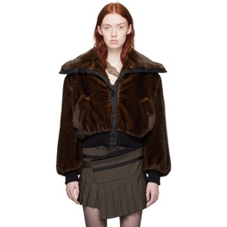 Brown Buttoned Faux Fur Jacket 232981F063000