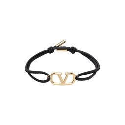Black VLogo Leather Bracelet 231807M142064