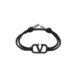Black Leather VLogo Signature Bracelet 241807M142021