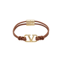 Brown Leather VLogo Signature Bracelet 241807M142017