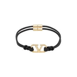 Black Leather VLogo Signature Bracelet 241807M142019