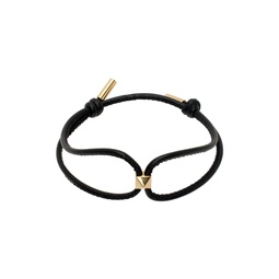 Black   Gold Rockstud Leather Bracelet 241807M142012