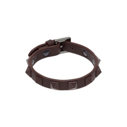 Burgundy Rockstud Leather Bracelet 241807M142003