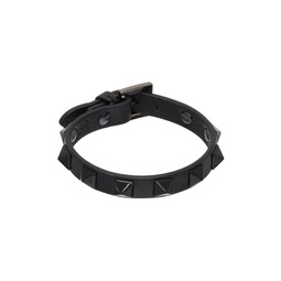 Black Rockstud Leather Bracelet 241807M142002