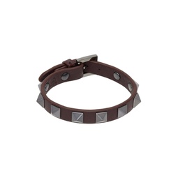 Burgundy Rockstud Leather Bracelet 241807M142026
