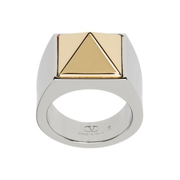 Silver   Gold Pyramid Stud Ring 241807M147011
