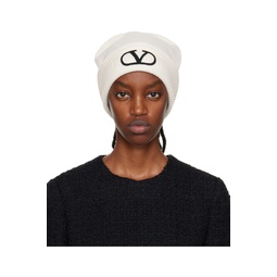 Off White Embroidered Beanie 222807F014000