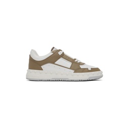 Taupe   White Freedots Calfskin Sneakers 241807M237057