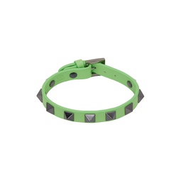 Green Rockstud Leather Bracelet 241807M142027