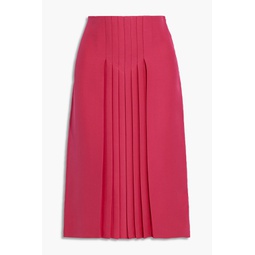 Pleated silk and wool-blend crepe skirt