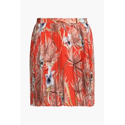 Pleated floral-print silk crepe de chine mini skirt