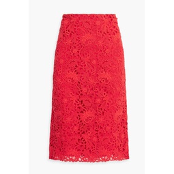 Cotton-blend guipure lace skirt