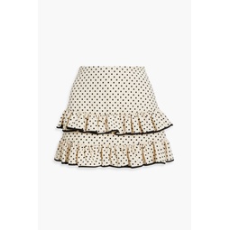 Ruffled polka-dot wool and silk-blend crepe mini skirt