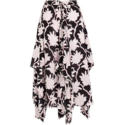 Draped floral-print silk crepe de chine midi skirt