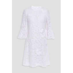 Appliqued cotton-blend corded lace mini dress