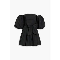 Off-the-shoulder belted cotton-blend taffeta mini dress