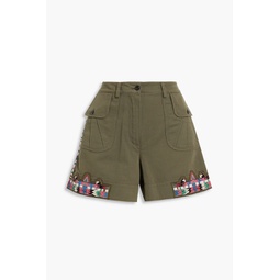 Bead-embellished cotton-twill shorts