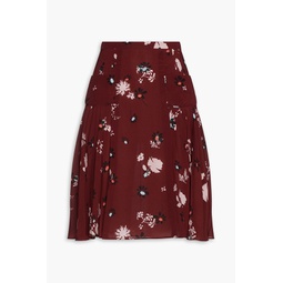 Pleated floral-print silk crepe de chine skirt
