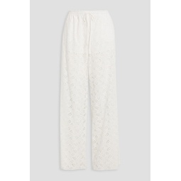 Broderie anglaise cotton-blend wide-leg pants