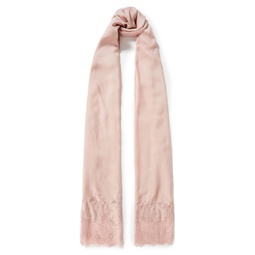 Lace-trimmed modal and cashmere-blend scarf
