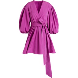Belted cotton-blend taffeta mini wrap dress