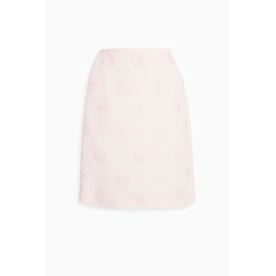 Floral-appliqued wool and silk-blend crepe mini skirt
