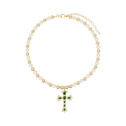 Gold   White The Green Cross Freshwater Pearl Necklace 241999M145000