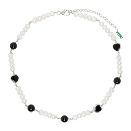 SSENSE EXCLUSIVE White & Black Heart Pearl Necklace 231999M145001