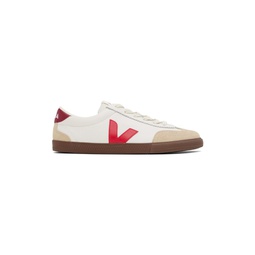 White   Red Volley Leather Sneakers 241610M237052