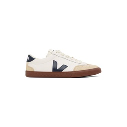 White   Navy Volley Leather Sneakers 241610M237053