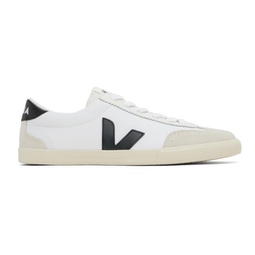 White & Black Volley Canvas Sneakers 241610M237059