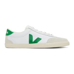 White & Green Volley Canvas Sneakers 241610M237058