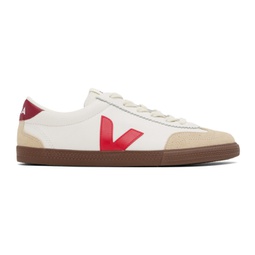White & Red Volley Leather Sneakers 241610M237052