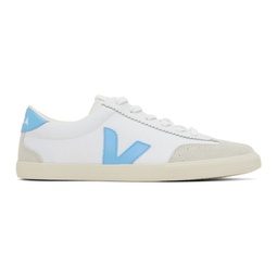 White & Blue Volley Canvas Sneakers 241610M237056