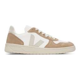 White & Brown V-10 Leather Sneakers 241610M237047