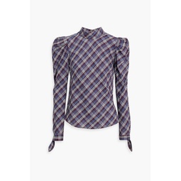 Isabel embroidered checked cotton-blend top
