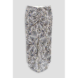 Pixie asymmetric printed stretch-silk georgette skirt