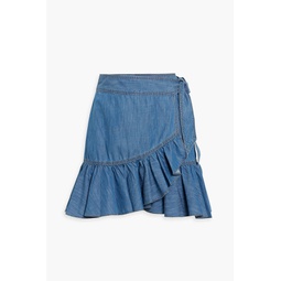 Memphis ruffled cotton and TENCEL-blend chambray mini wrap skirt
