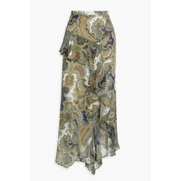 Trixie asymmetric paisley-print silk-chiffon midi skirt