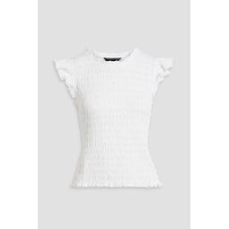 Wyles ruffled shirred cotton-jersey top