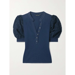 VERONICA BEARD Coralee lace-trimmed cotton-jersey blouse