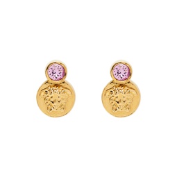 Gold   Pink Crystal Medusa Earrings 232404F022009