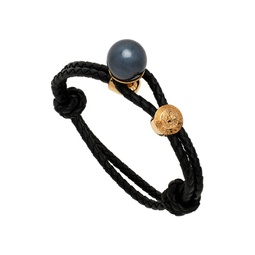 Black Leather   Pearl Bracelet 222404M142019