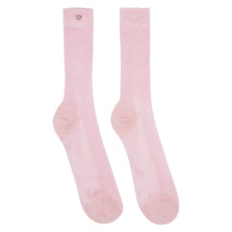 Pink Ribbed Knit Socks 241404F076001