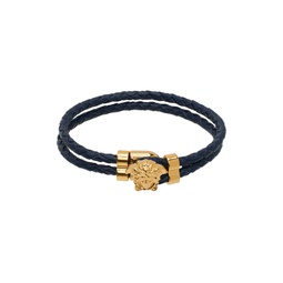 Navy Medusa Leather Bracelet 241404M142000