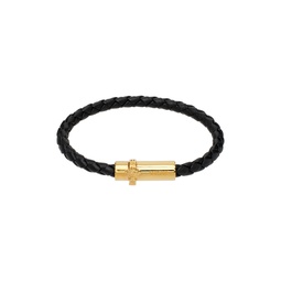 Black Medusa Braided Leather Bracelet 241404M142036