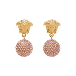 Gold   Pink Medusa Crystal Ball Earrings 241404F022018